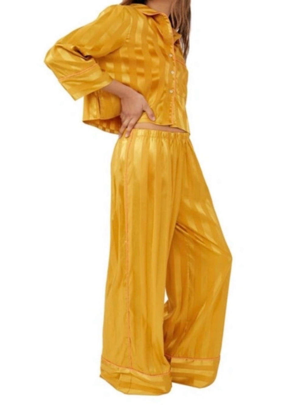 Intimately Free People - Golden Satin Two Piece Pajama Set